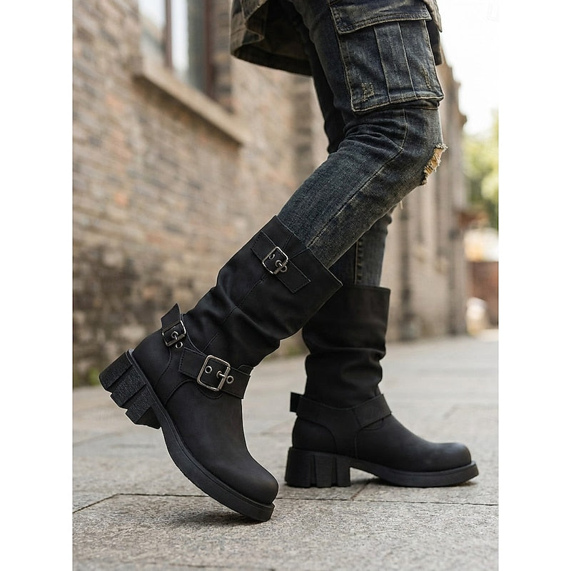 Sylvia | Spænde-Detalje Midt-Under Biker Støvler