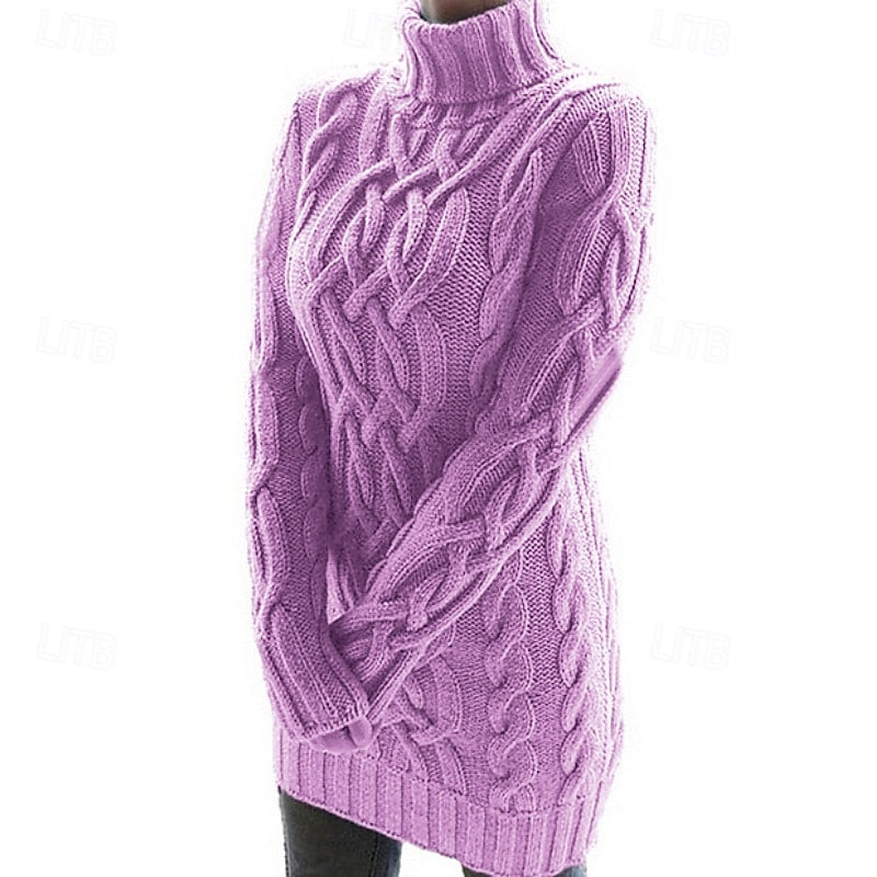 Thea | Kabelstrikket Turtleneck Sweater Kjole